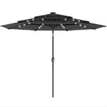 Outsunny 9.7 Ft Outdoor Patio Umbrella with Solar LED Lights, 3 Tier Outdoor Table Umbrella with Tilt, Crank, Black