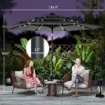 Outsunny 9.7 Ft Outdoor Patio Umbrella with Solar LED Lights, 3 Tier Outdoor Table Umbrella with Tilt, Crank, Black - Image 3