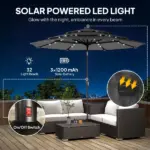 Outsunny 9.7 Ft Outdoor Patio Umbrella with Solar LED Lights, 3 Tier Outdoor Table Umbrella with Tilt, Crank, Black - Image 4