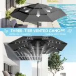 Outsunny 9.7 Ft Outdoor Patio Umbrella with Solar LED Lights, 3 Tier Outdoor Table Umbrella with Tilt, Crank, Black - Image 5