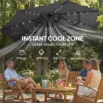 Outsunny 9.7 Ft Outdoor Patio Umbrella with Solar LED Lights, 3 Tier Outdoor Table Umbrella with Tilt, Crank, Black - Image 6