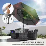 Outsunny 9.7 Ft Outdoor Patio Umbrella with Solar LED Lights, 3 Tier Outdoor Table Umbrella with Tilt, Crank, Black - Image 8