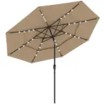 Outsunny 9.7 Ft Outdoor Patio Umbrella with Solar LED Lights, 3 Tier Outdoor Table Umbrella with Tilt, Crank, Khaki - Image 11