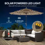 Outsunny 9.7 Ft Outdoor Patio Umbrella with Solar LED Lights, 3 Tier Outdoor Table Umbrella with Tilt, Crank, Khaki - Image 4