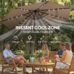 Outsunny 9.7 Ft Outdoor Patio Umbrella with Solar LED Lights, 3 Tier Outdoor Table Umbrella with Tilt, Crank, Khaki - Image 6