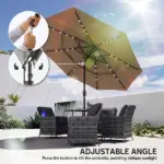 Outsunny 9.7 Ft Outdoor Patio Umbrella with Solar LED Lights, 3 Tier Outdoor Table Umbrella with Tilt, Crank, Khaki - Image 8
