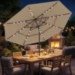 Outsunny 9.7 Ft Outdoor Patio Umbrella with Solar LED Lights, 3 Tier Outdoor Table Umbrella with Tilt, Crank, Khaki - Image 9