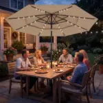 Outsunny 9.7 Ft Outdoor Patio Umbrella with Solar LED Lights, 3 Tier Outdoor Table Umbrella with Tilt, Crank, Khaki - Image 10