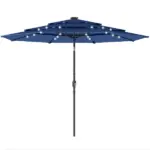 Outsunny 9.7 Ft Outdoor Patio Umbrella with Solar LED Lights, 3 Tier Outdoor Table Umbrella with Tilt, Crank, Navy Blue