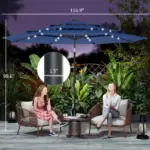 Outsunny 9.7 Ft Outdoor Patio Umbrella with Solar LED Lights, 3 Tier Outdoor Table Umbrella with Tilt, Crank, Navy Blue - Image 3