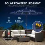 Outsunny 9.7 Ft Outdoor Patio Umbrella with Solar LED Lights, 3 Tier Outdoor Table Umbrella with Tilt, Crank, Navy Blue - Image 4