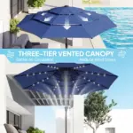 Outsunny 9.7 Ft Outdoor Patio Umbrella with Solar LED Lights, 3 Tier Outdoor Table Umbrella with Tilt, Crank, Navy Blue - Image 5