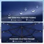 Outsunny 9.7 Ft Outdoor Patio Umbrella with Solar LED Lights, 3 Tier Outdoor Table Umbrella with Tilt, Crank, Navy Blue - Image 7