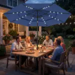 Outsunny 9.7 Ft Outdoor Patio Umbrella with Solar LED Lights, 3 Tier Outdoor Table Umbrella with Tilt, Crank, Navy Blue - Image 10