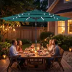 Outsunny 9.7 Ft Outdoor Patio Umbrella with Solar LED Lights, 3 Tier Outdoor Table Umbrella with Tilt, Crank, Teal - Image 2