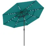 Outsunny 9.7 Ft Outdoor Patio Umbrella with Solar LED Lights, 3 Tier Outdoor Table Umbrella with Tilt, Crank, Teal - Image 11