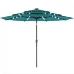 Outsunny 9.7 Ft Outdoor Patio Umbrella with Solar LED Lights, 3 Tier Outdoor Table Umbrella with Tilt, Crank, Teal