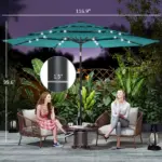 Outsunny 9.7 Ft Outdoor Patio Umbrella with Solar LED Lights, 3 Tier Outdoor Table Umbrella with Tilt, Crank, Teal - Image 3