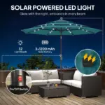 Outsunny 9.7 Ft Outdoor Patio Umbrella with Solar LED Lights, 3 Tier Outdoor Table Umbrella with Tilt, Crank, Teal - Image 4