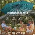 Outsunny 9.7 Ft Outdoor Patio Umbrella with Solar LED Lights, 3 Tier Outdoor Table Umbrella with Tilt, Crank, Teal - Image 6