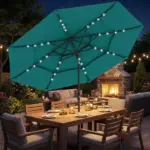 Outsunny 9.7 Ft Outdoor Patio Umbrella with Solar LED Lights, 3 Tier Outdoor Table Umbrella with Tilt, Crank, Teal - Image 9