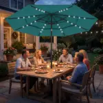 Outsunny 9.7 Ft Outdoor Patio Umbrella with Solar LED Lights, 3 Tier Outdoor Table Umbrella with Tilt, Crank, Teal - Image 10