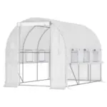 9.7' x 6.5' x 6.5' High Tunnel Greenhouse, with Anti-Tear PE Cover, Zipper Doors and Mesh Windows, Steel Frame, Walk-in Green House, White