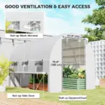 9.7' x 6.5' x 6.5' High Tunnel Greenhouse, with Anti-Tear PE Cover, Zipper Doors and Mesh Windows, Steel Frame, Walk-in Green House, White - Image 4