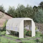 9.7' x 6.5' x 6.5' High Tunnel Greenhouse, with Anti-Tear PE Cover, Zipper Doors and Mesh Windows, Steel Frame, Walk-in Green House, White - Image 10