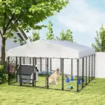 PawHut 9.8 ft x 9.8 ft x 6 ft Outdoor Dog Kennel, Dog Kennel Outside Run with 360 Degree Rotating Bowls, Waterproof and UV Resistant Cover - Image 2