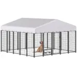 PawHut 9.8 ft x 9.8 ft x 6 ft Outdoor Dog Kennel, Dog Kennel Outside Run with 360 Degree Rotating Bowls, Waterproof and UV Resistant Cover - Image 11