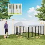 PawHut 9.8 ft x 9.8 ft x 6 ft Outdoor Dog Kennel, Dog Kennel Outside Run with 360 Degree Rotating Bowls, Waterproof and UV Resistant Cover - Image 3