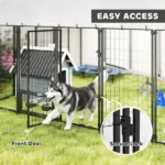 PawHut 9.8 ft x 9.8 ft x 6 ft Outdoor Dog Kennel, Dog Kennel Outside Run with 360 Degree Rotating Bowls, Waterproof and UV Resistant Cover - Image 6