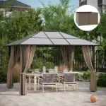 9.84' x 11.8' Universal Gazebo Sidewall Set with 4 Panels, Hooks/C-Rings Included for Pergolas and Cabanas, Brown - Image 2
