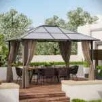 9.84' x 11.8' Universal Gazebo Sidewall Set with 4 Panels, Hooks/C-Rings Included for Pergolas and Cabanas, Brown - Image 11
