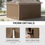 9.84 ft x 9.84 ft Universal Gazebo Sidewall Set with 4 Panel, 40 Hook/C-Ring Included for Pergolas and Cabanas, Brown - Image 5