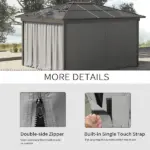 9.84' x 9.84' Universal Gazebo Sidewall Set with 4 Panel 40 Hook/C-Ring Included for Pergolas and Cabanas Light Gray - Image 5