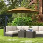 9FT 3 Tiers Tan Outdoor Patio Umbrella with Crank Push Button Tilt for Deck Backyard Lawn Sun Shade - Image 2