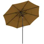9FT 3 Tiers Tan Outdoor Patio Umbrella with Crank Push Button Tilt for Deck Backyard Lawn Sun Shade