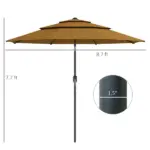 9FT 3 Tiers Tan Outdoor Patio Umbrella with Crank Push Button Tilt for Deck Backyard Lawn Sun Shade - Image 3