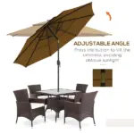 9FT 3 Tiers Tan Outdoor Patio Umbrella with Crank Push Button Tilt for Deck Backyard Lawn Sun Shade - Image 4