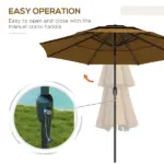 9FT 3 Tiers Tan Outdoor Patio Umbrella with Crank Push Button Tilt for Deck Backyard Lawn Sun Shade - Image 5