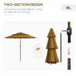9FT 3 Tiers Tan Outdoor Patio Umbrella with Crank Push Button Tilt for Deck Backyard Lawn Sun Shade - Image 6