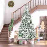 9ft Flocked Artificial Christmas Tree with 1890 Branches Green and White - Image 10