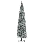 HOMCOM 9ft Flocked Christmas Tree, Slim Unlit Pine Hinged PVC Xmas Tree with Realistic Branches and 1014 Tips, Green - Image 11