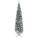 HOMCOM 9ft Flocked Christmas Tree, Slim Unlit Pine Hinged PVC Xmas Tree with Realistic Branches and 1014 Tips, Green