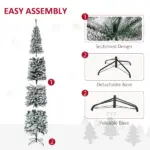 HOMCOM 9ft Flocked Christmas Tree, Slim Unlit Pine Hinged PVC Xmas Tree with Realistic Branches and 1014 Tips, Green - Image 6