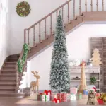 HOMCOM 9ft Flocked Christmas Tree, Slim Unlit Pine Hinged PVC Xmas Tree with Realistic Branches and 1014 Tips, Green - Image 10