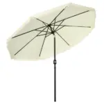 Outsunny 9ft Patio Umbrella with Push Button Tilt and Crank, Outdoor Market Table Umbrella with Fringed Tassles and 8 Ribs, for Garden - Image 11