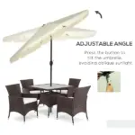 Outsunny 9ft Patio Umbrella with Push Button Tilt and Crank, Outdoor Market Table Umbrella with Fringed Tassles and 8 Ribs, for Garden - Image 4